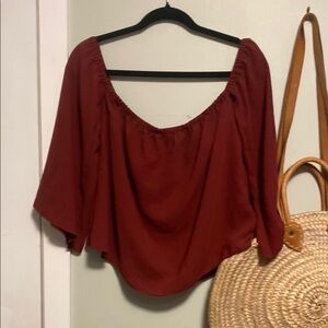 💚 Wilfred Deep Redy Orange Off-Shoulder Blouse - small cosmetic flaw - medium